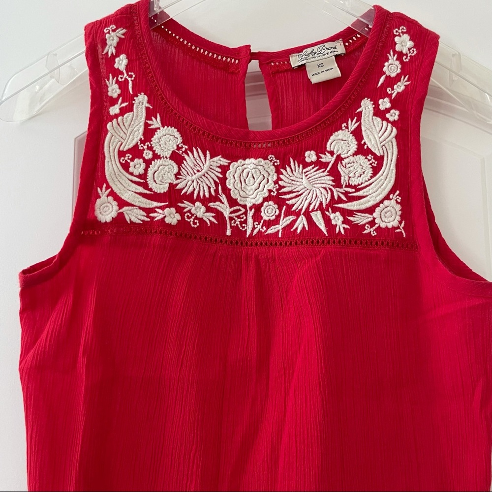 Lucky Brand Red Embroidered Sleeveless Tank Size XS